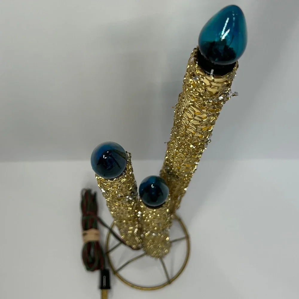 Vintage‎ MCM Gold Tinsel Mesh 3-Tier Electric Candelabra Christmas Centerpiece